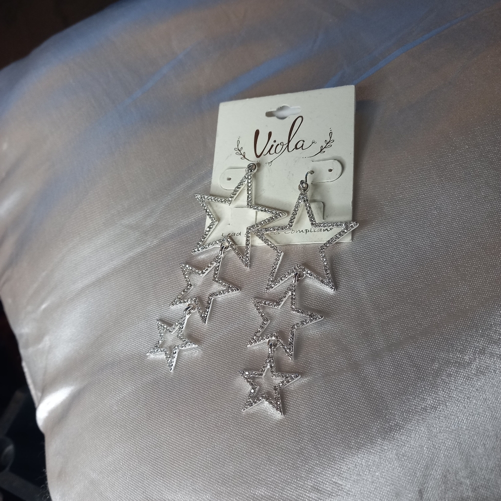 Triple Star Silver Dangle Earrings